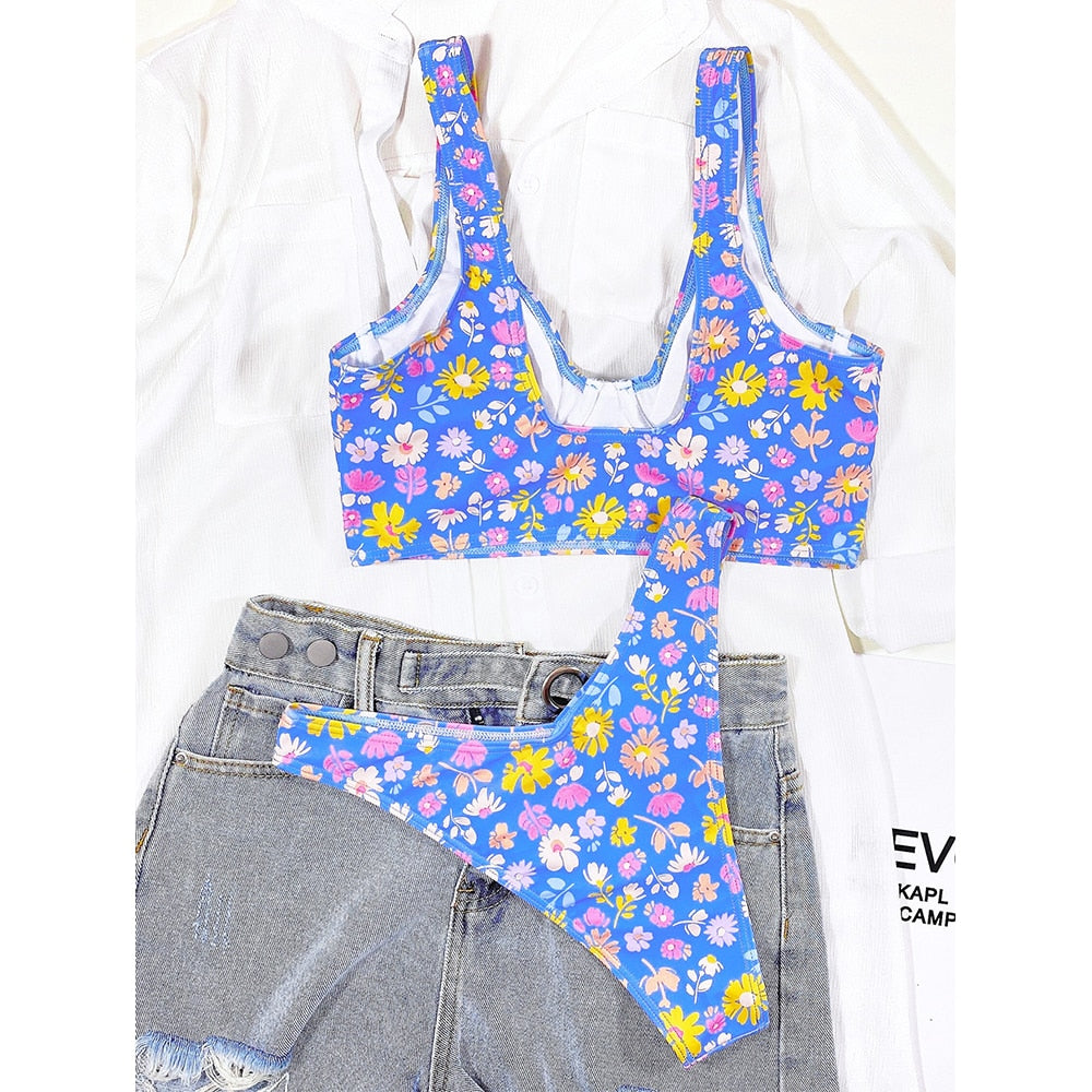 Floral Print Bikini Underwire Push Up Swimwear Swimsuit Two Piece Bikini Set High Cut Bathing Suit The Clothing Company Sydney
