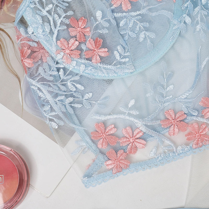 2 Piece Floral Embroidery Lingerie See Through Underwear Transparent Lingerie Lace Bra Thong Brief Set The Clothing Company Sydney