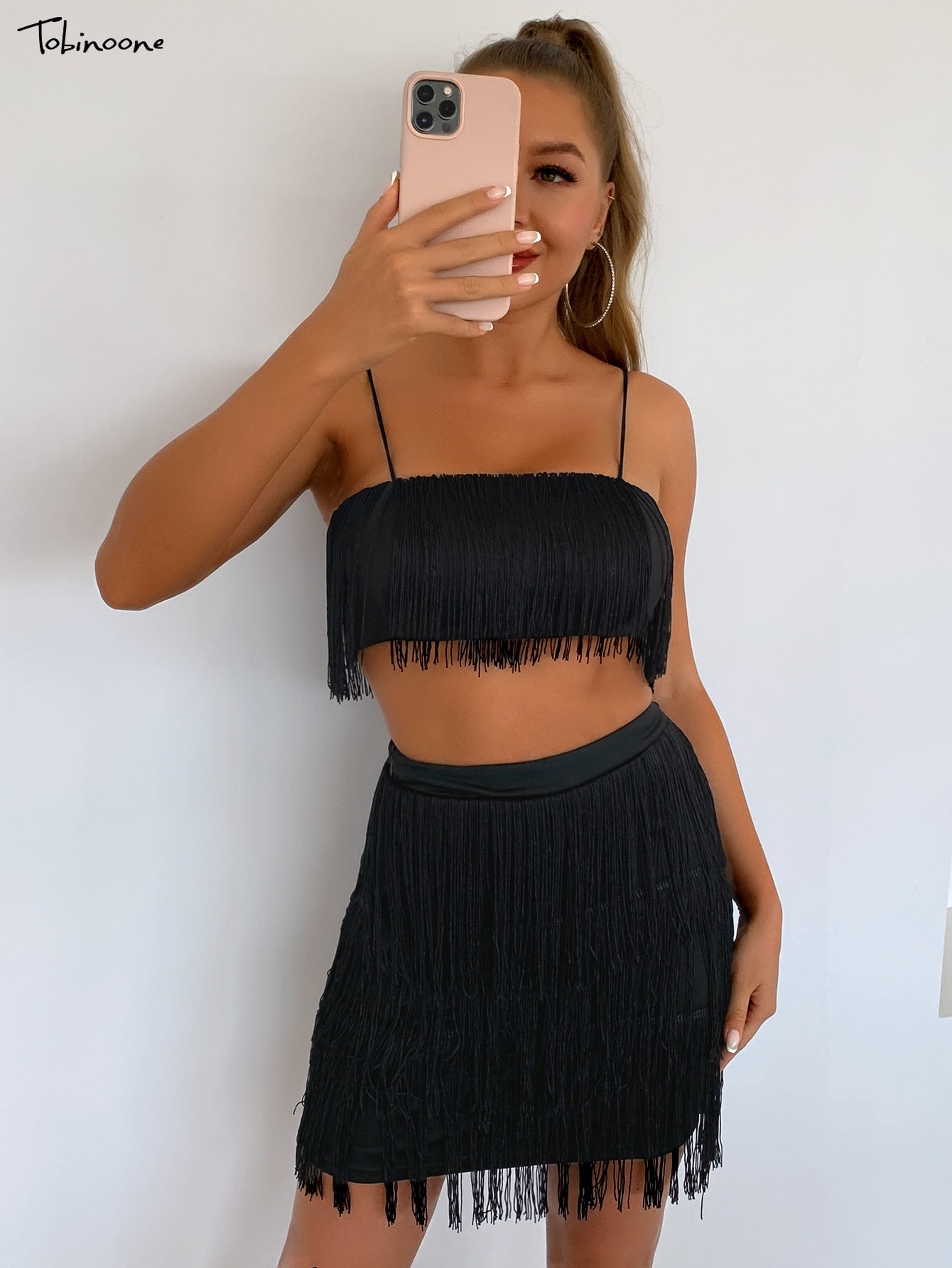 2 Piece Summer Tassel Elegant Club Party Off Shoulder Tassel Embellished Mini Fringe Dress The Clothing Company Sydney