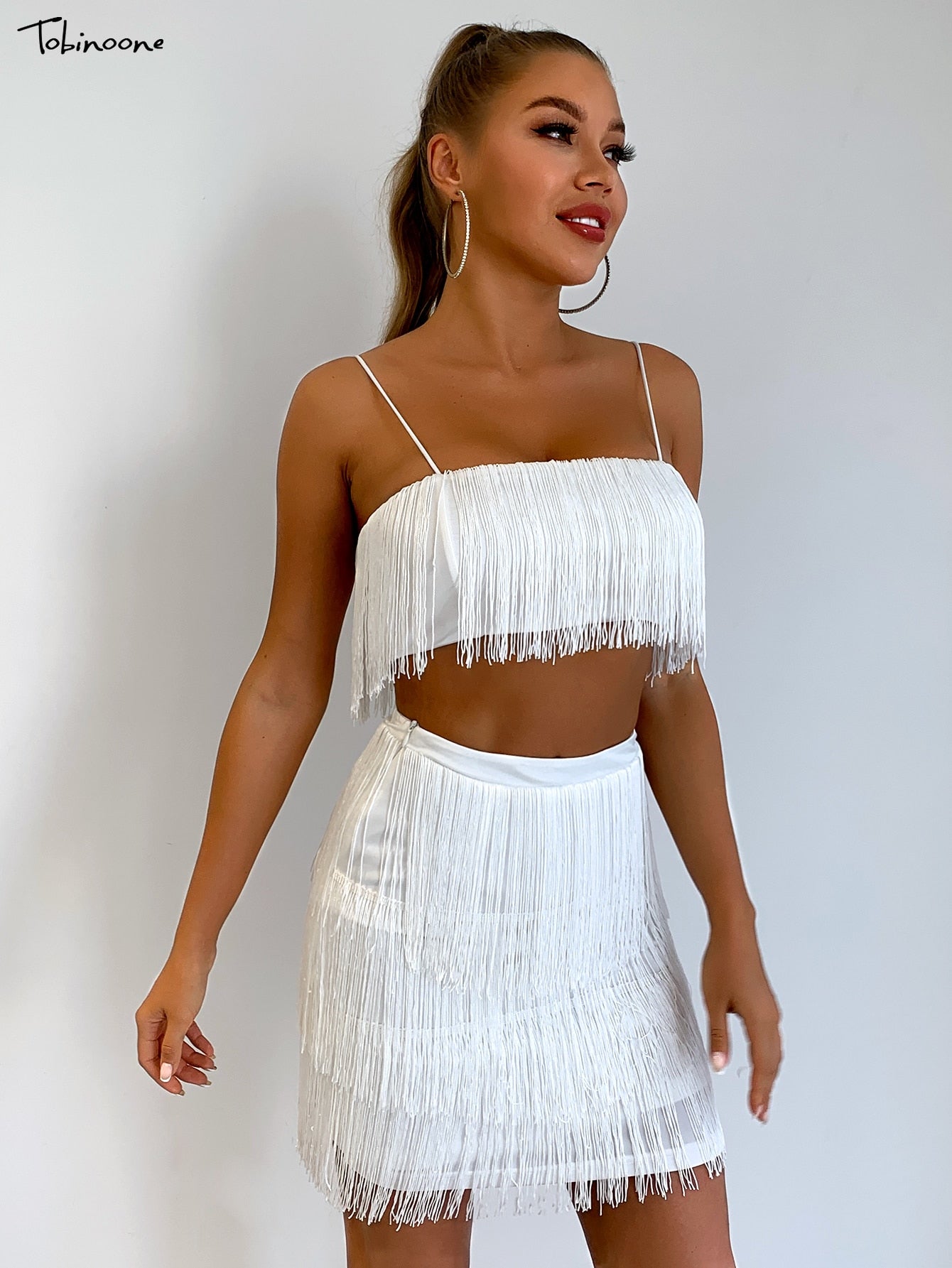2 Piece Summer Tassel Elegant Club Party Off Shoulder Tassel Embellished Mini Fringe Dress The Clothing Company Sydney