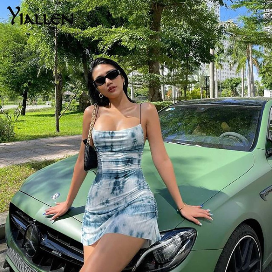 Summer Knit Sling Sleeveless Side Drawstring Casual Printing Street Slim MIni Dresses The Clothing Company Sydney