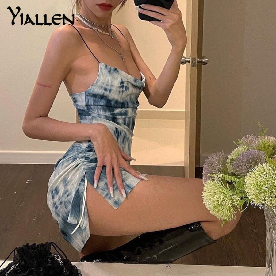 Summer Knit Sling Sleeveless Side Drawstring Casual Printing Street Slim MIni Dresses The Clothing Company Sydney