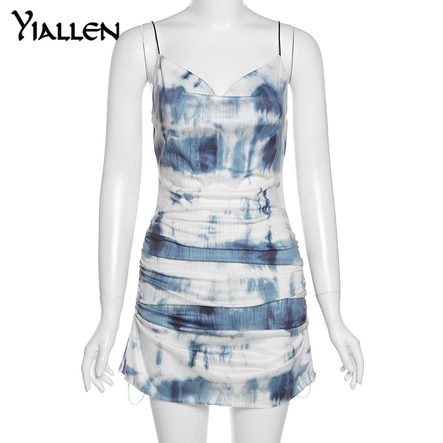 Summer Knit Sling Sleeveless Side Drawstring Casual Printing Street Slim MIni Dresses The Clothing Company Sydney