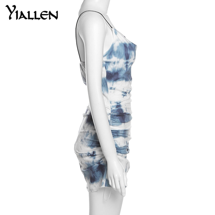 Summer Knit Sling Sleeveless Side Drawstring Casual Printing Street Slim MIni Dresses The Clothing Company Sydney