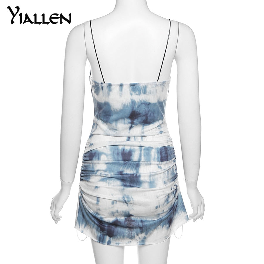 Summer Knit Sling Sleeveless Side Drawstring Casual Printing Street Slim MIni Dresses The Clothing Company Sydney