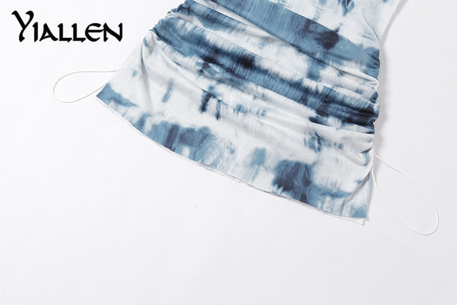 Summer Knit Sling Sleeveless Side Drawstring Casual Printing Street Slim MIni Dresses The Clothing Company Sydney