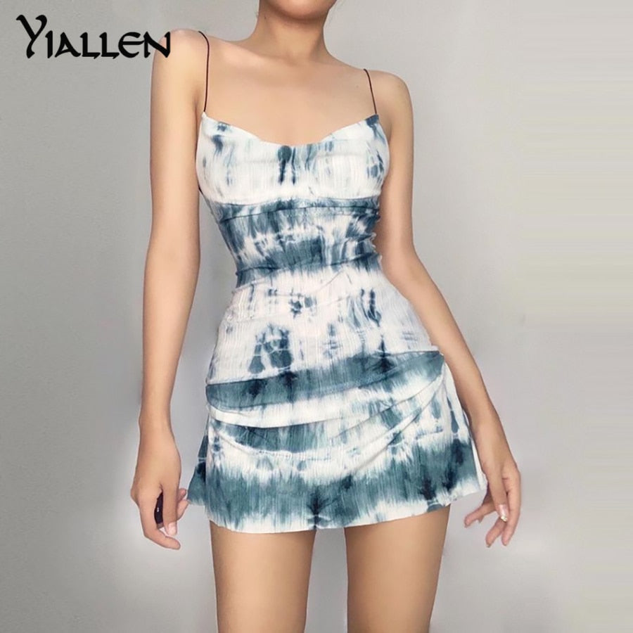 Summer Knit Sling Sleeveless Side Drawstring Casual Printing Street Slim MIni Dresses The Clothing Company Sydney