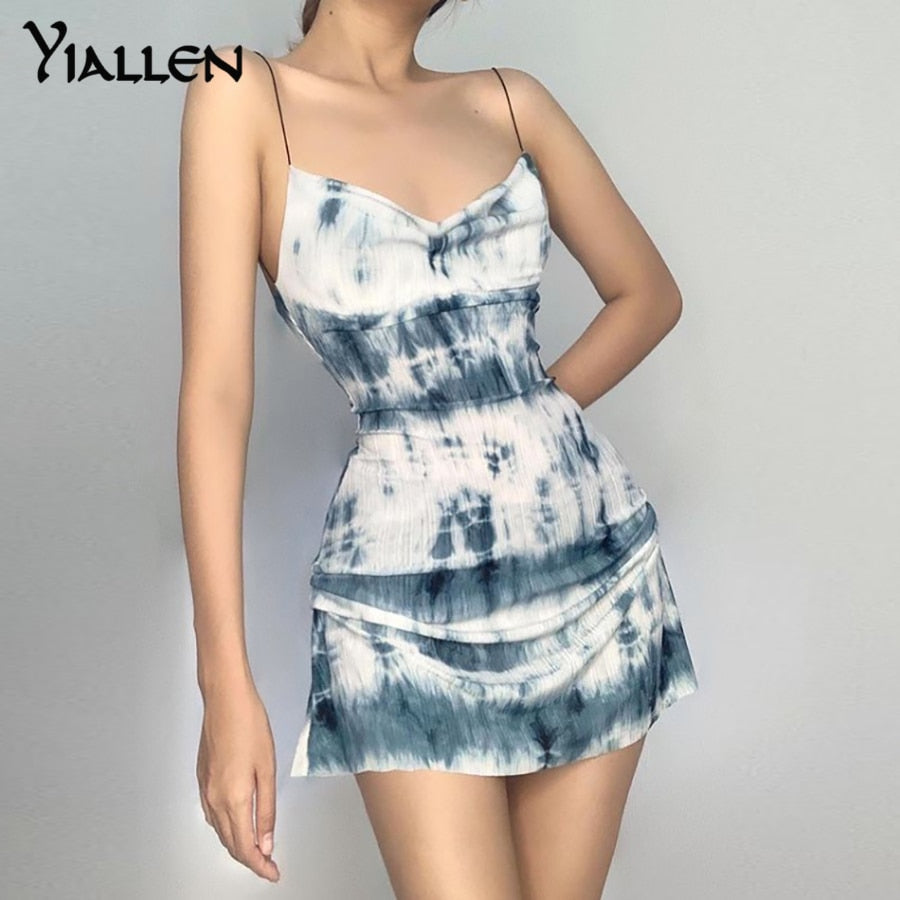 Summer Knit Sling Sleeveless Side Drawstring Casual Printing Street Slim MIni Dresses The Clothing Company Sydney