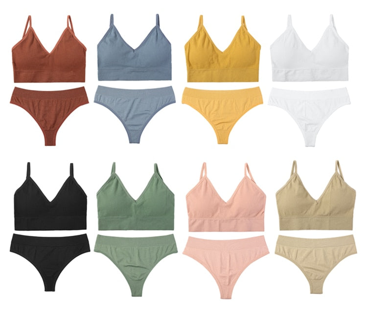 2 Piece Seamless Bra Thong Low Waist Panties Wire Free Bra Bralette Lingerie Brassiere Cotton Female Underwear Set The Clothing Company Sydney