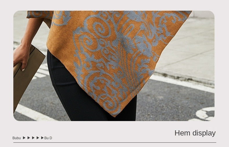 Autumn Winter Print Sweater Oversized Turtleneck Jumper Knitwear Vintage Cape Batwing Sleeve Poncho Pullover The Clothing Company Sydney