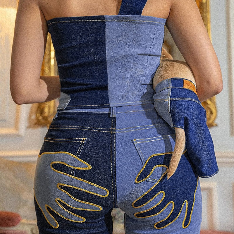 Flare Jeans Embroidery Trousers Y2K Casual Streetwear Denim Fashion Vintage  Patchwork Pants The Clothing Company Sydney