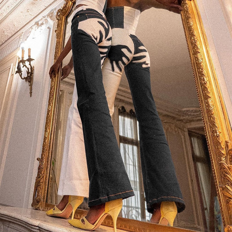 Flare Jeans Embroidery Trousers Y2K Casual Streetwear Denim Fashion Vintage  Patchwork Pants The Clothing Company Sydney