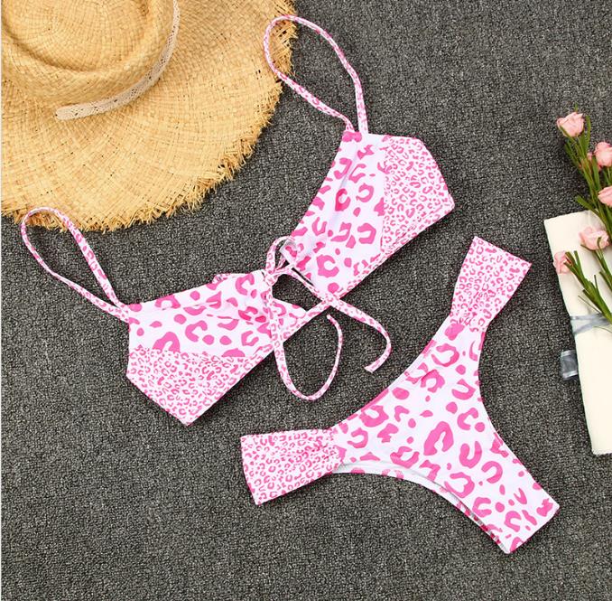 2 Piece Patchwork Leopard Polka Dot Bikinis Hollow Out String High Cut Swimwear Women Bathing Suit Printed Bikini Set The Clothing Company Sydney