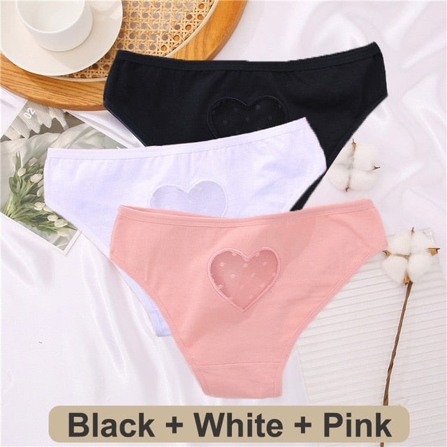 3 pack Cotton Mix Panties Lace Transparent Heart Low-Waist Underpant Hollow Out Briefs Seamless Underwear Lingerie The Clothing Company Sydney
