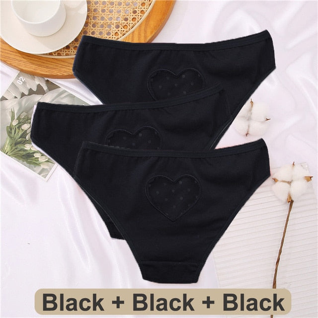 3 pack Cotton Mix Panties Lace Transparent Heart Low-Waist Underpant Hollow Out Briefs Seamless Underwear Lingerie The Clothing Company Sydney