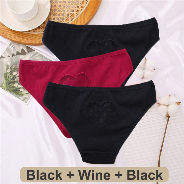 3 pack Cotton Mix Panties Lace Transparent Heart Low-Waist Underpant Hollow Out Briefs Seamless Underwear Lingerie The Clothing Company Sydney