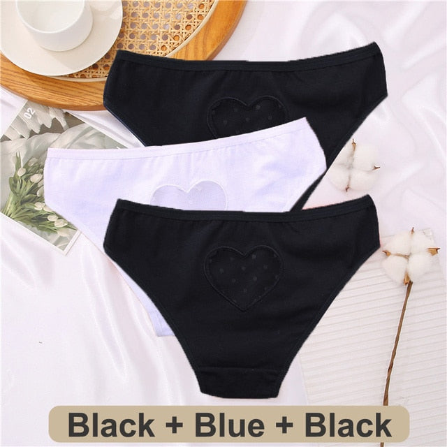 3 pack Cotton Mix Panties Lace Transparent Heart Low-Waist Underpant Hollow Out Briefs Seamless Underwear Lingerie The Clothing Company Sydney