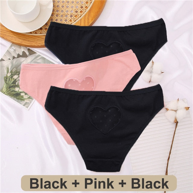 3 pack Cotton Mix Panties Lace Transparent Heart Low-Waist Underpant Hollow Out Briefs Seamless Underwear Lingerie The Clothing Company Sydney