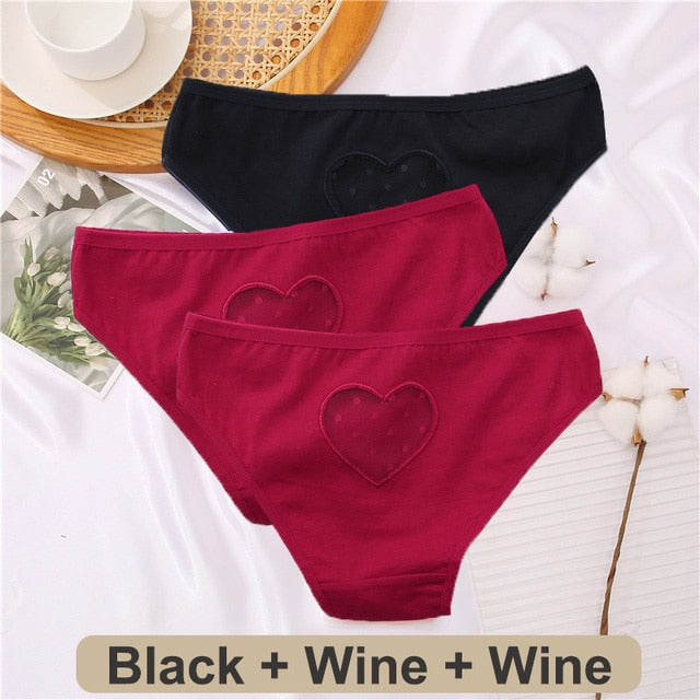 3 pack Cotton Mix Panties Lace Transparent Heart Low-Waist Underpant Hollow Out Briefs Seamless Underwear Lingerie The Clothing Company Sydney