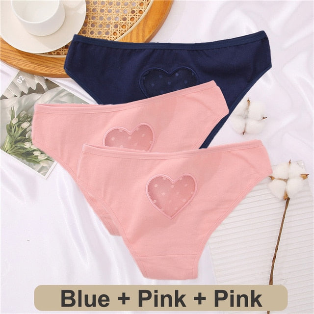 3 pack Cotton Mix Panties Lace Transparent Heart Low-Waist Underpant Hollow Out Briefs Seamless Underwear Lingerie The Clothing Company Sydney