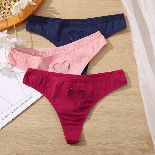 3 pack Cotton Mix Panties Lace Transparent Heart Low-Waist Underpant Hollow Out Briefs Seamless Underwear Lingerie The Clothing Company Sydney