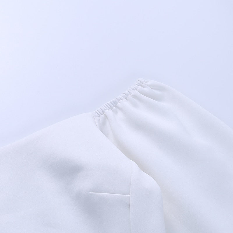 Elegant T Shirt Slash Neck Lantern Sleeve Bandage Solid White Tops Autumn Casual Slim Office Top The Clothing Company Sydney