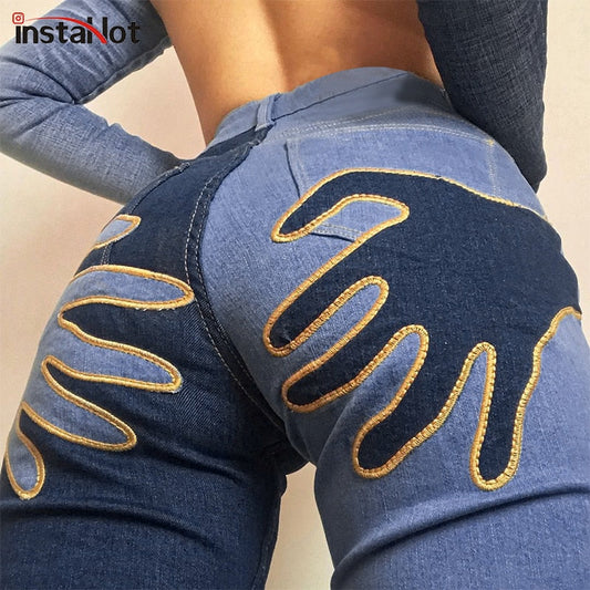 Flare Jeans Embroidery Trousers Y2K Casual Streetwear Denim Fashion Vintage  Patchwork Pants The Clothing Company Sydney
