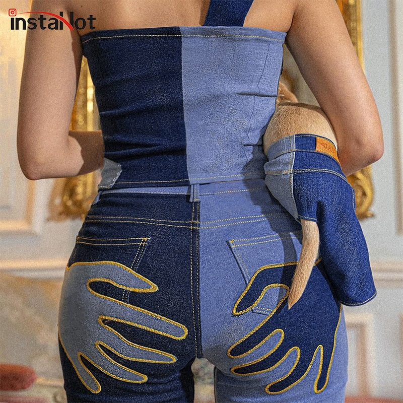 Flare Jeans Embroidery Trousers Y2K Casual Streetwear Denim Fashion Vintage  Patchwork Pants The Clothing Company Sydney