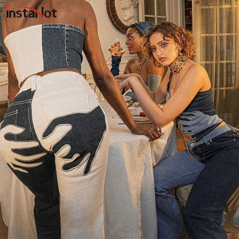 Flare Jeans Embroidery Trousers Y2K Casual Streetwear Denim Fashion Vintage  Patchwork Pants The Clothing Company Sydney