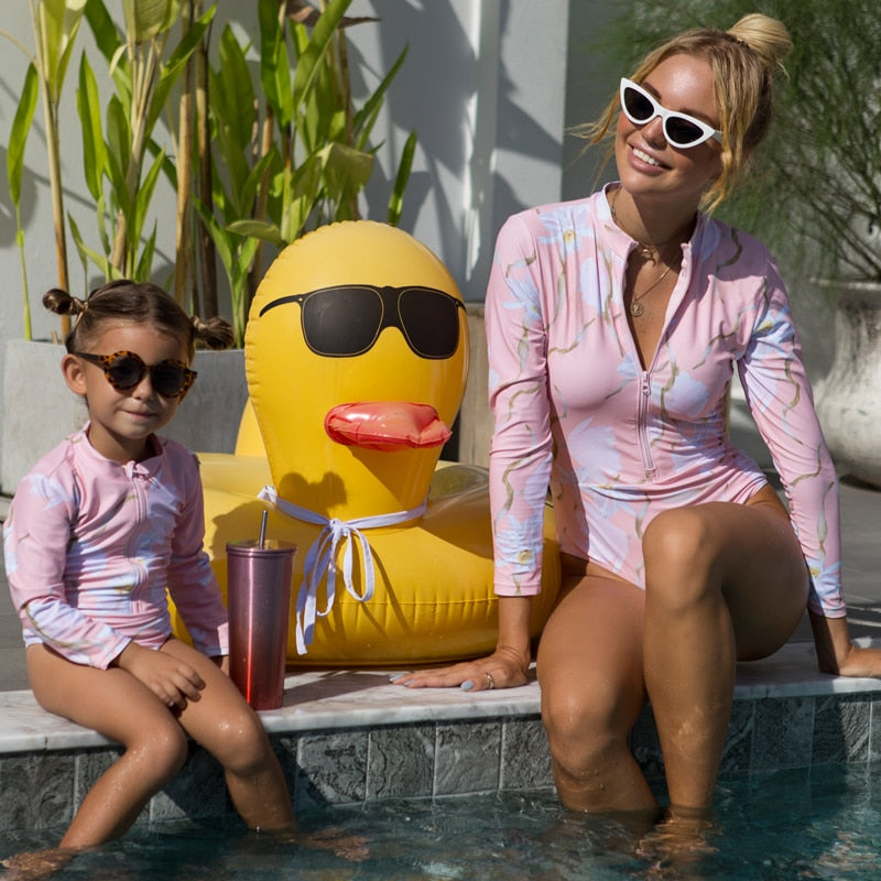 Floral print one piece swimsuit women's swimming suit Zipper swimwear O-neck monokini Sport bathing suit The Clothing Company Sydney