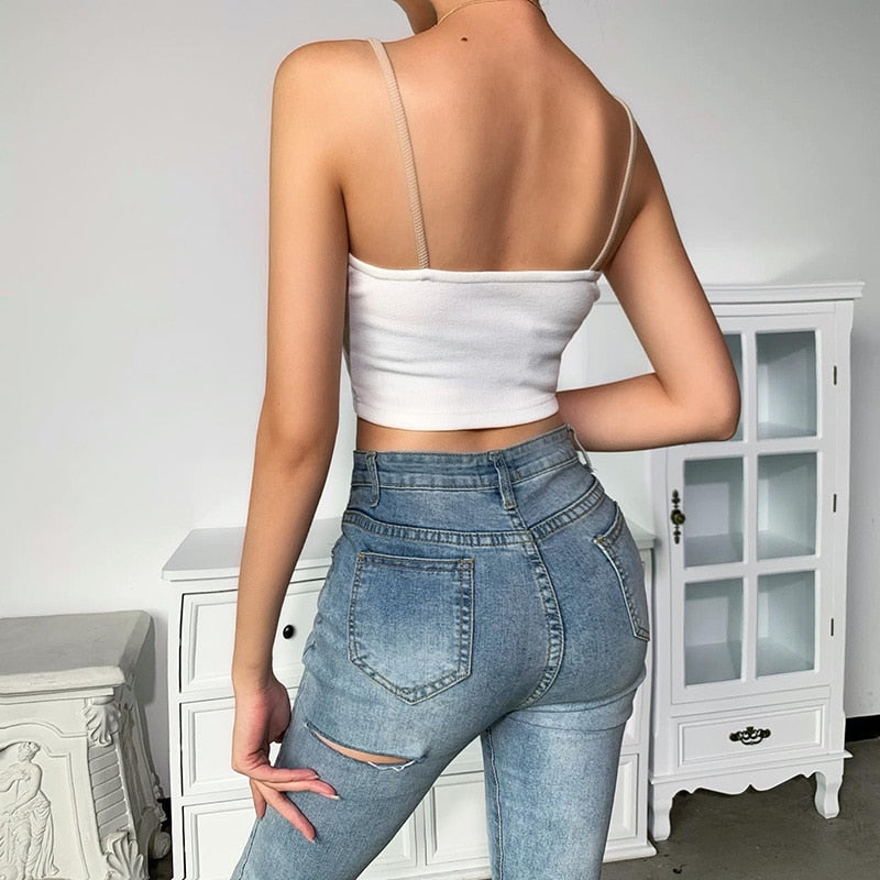 Cami top summer rib knit bikini patchwork slash neck slim skinny backless crop top casual strap top The Clothing Company Sydney