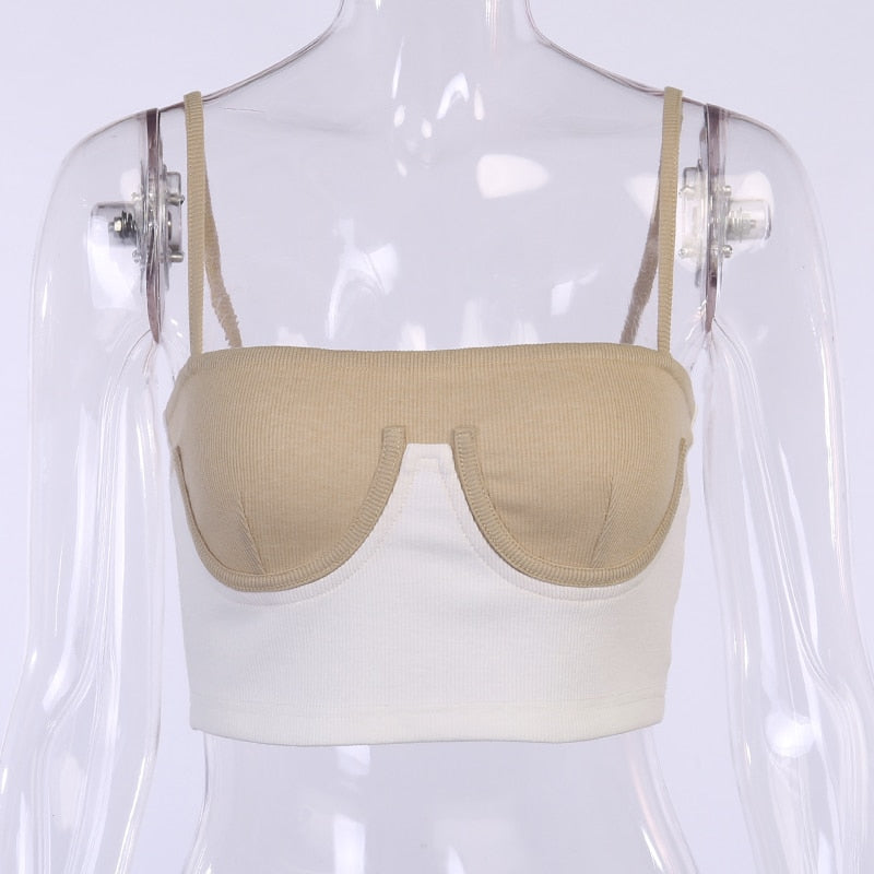 Cami top summer rib knit bikini patchwork slash neck slim skinny backless crop top casual strap top The Clothing Company Sydney