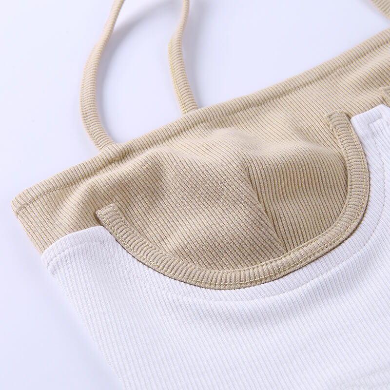 Cami top summer rib knit bikini patchwork slash neck slim skinny backless crop top casual strap top The Clothing Company Sydney