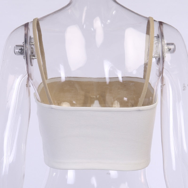 Cami top summer rib knit bikini patchwork slash neck slim skinny backless crop top casual strap top The Clothing Company Sydney