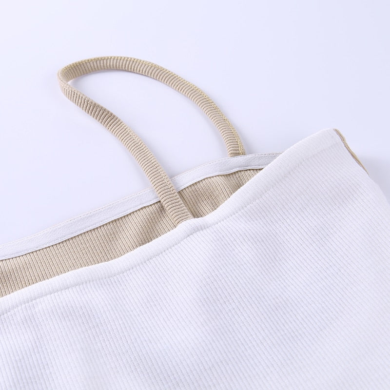 Cami top summer rib knit bikini patchwork slash neck slim skinny backless crop top casual strap top The Clothing Company Sydney