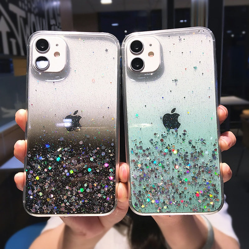 Clear Glitter Phone Case iPhone 13 12 Pro 11 Pro Max XS Max XR X 12Mini SE 2020 Cute Gradient Rainbow Sequins Cover The Clothing Company Sydney