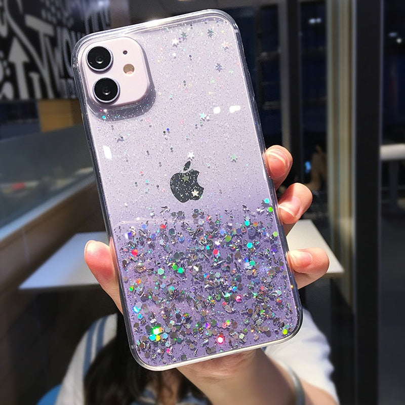 Clear Glitter Phone Case iPhone 13 12 Pro 11 Pro Max XS Max XR X 12Mini SE 2020 Cute Gradient Rainbow Sequins Cover The Clothing Company Sydney