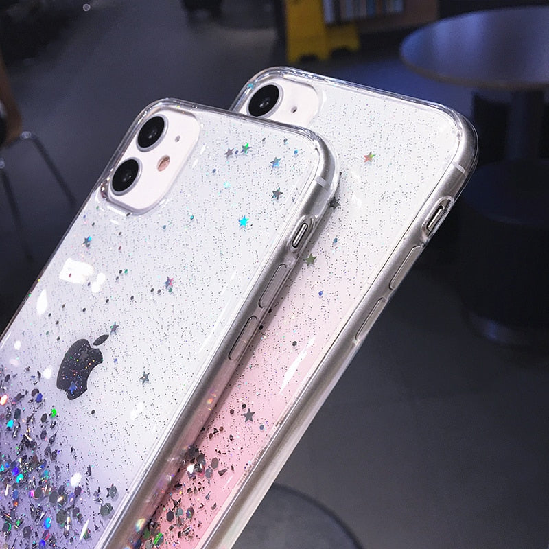 Clear Glitter Phone Case iPhone 13 12 Pro 11 Pro Max XS Max XR X 12Mini SE 2020 Cute Gradient Rainbow Sequins Cover The Clothing Company Sydney