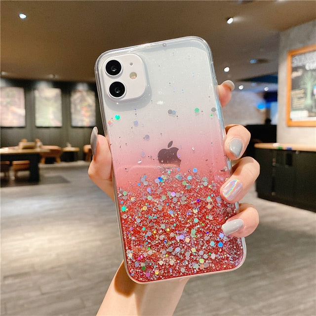 Clear Glitter Phone Case iPhone 13 12 Pro 11 Pro Max XS Max XR X 12Mini SE 2020 Cute Gradient Rainbow Sequins Cover The Clothing Company Sydney
