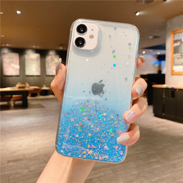 Clear Glitter Phone Case iPhone 13 12 Pro 11 Pro Max XS Max XR X 12Mini SE 2020 Cute Gradient Rainbow Sequins Cover The Clothing Company Sydney