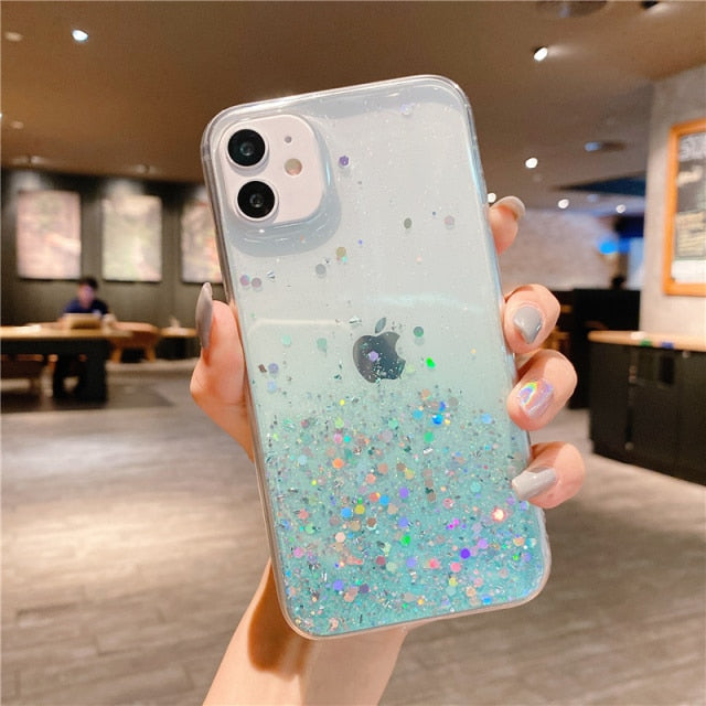 Clear Glitter Phone Case iPhone 13 12 Pro 11 Pro Max XS Max XR X 12Mini SE 2020 Cute Gradient Rainbow Sequins Cover The Clothing Company Sydney