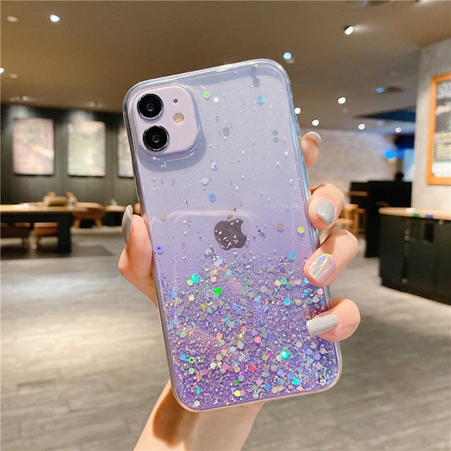 Clear Glitter Phone Case iPhone 13 12 Pro 11 Pro Max XS Max XR X 12Mini SE 2020 Cute Gradient Rainbow Sequins Cover The Clothing Company Sydney