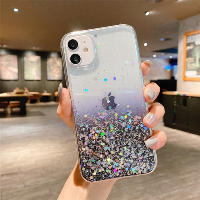 Clear Glitter Phone Case iPhone 13 12 Pro 11 Pro Max XS Max XR X 12Mini SE 2020 Cute Gradient Rainbow Sequins Cover The Clothing Company Sydney