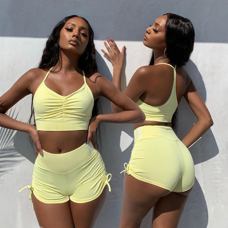 Summer Solid Womens 2 Piece Outfits Tracksuits Spaghetti strap Backless Two Piece Set Crop Tops Sport Pants Sets The Clothing Company Sydney