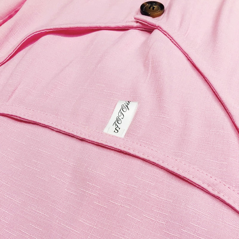 Spring/Summer Pure Color Single Row Buttons V-Neck Slim High Waist Casual Dress The Clothing Company Sydney