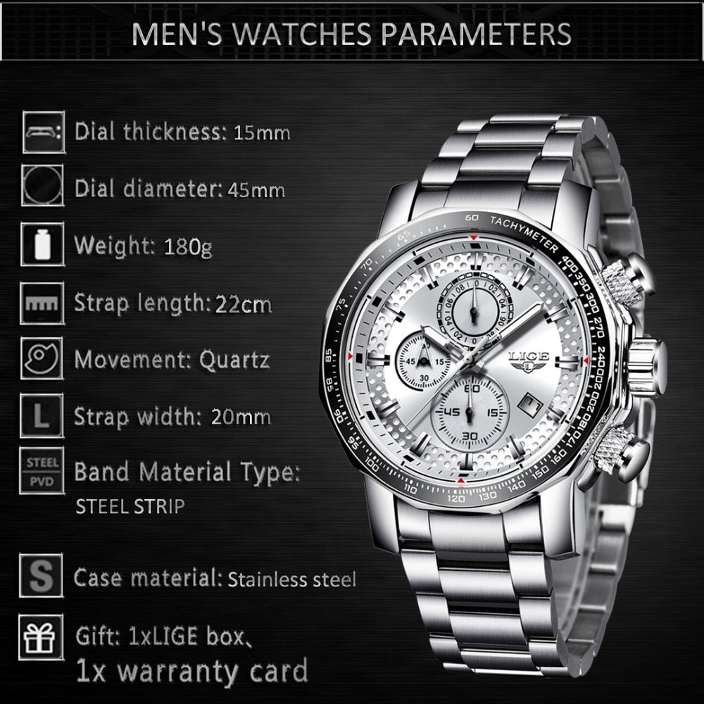 Men's Watches Top Luxury Brand Stainless Steel Quartz Watch Men Chronograph Waterproof Wrist Watch The Clothing Company Sydney