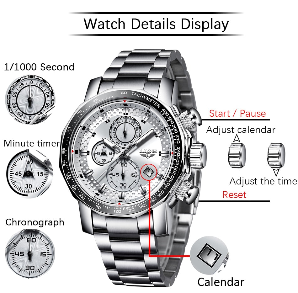 Men's Watches Top Luxury Brand Stainless Steel Quartz Watch Men Chronograph Waterproof Wrist Watch The Clothing Company Sydney