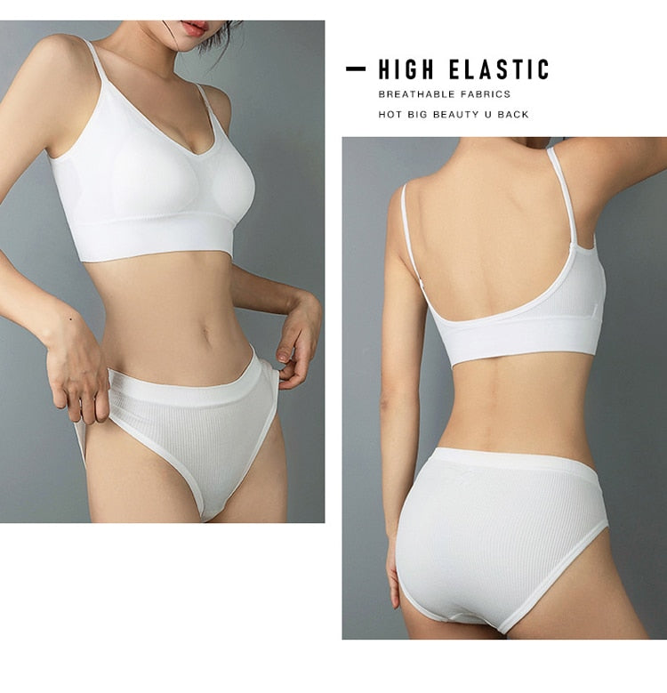 2 Piece Seamless Bra Set Low Waist Briefs Wire Free Bralette Cotton Soft Fitness Underwear Solid Color Lingerie The Clothing Company Sydney