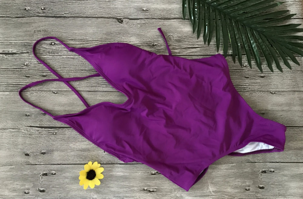 V Neck One Piece Swimsuit Backless Monokini  Bather Plus size High cut Bathing Suit Swim Bodysuit Swimwear The Clothing Company Sydney