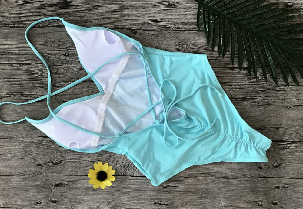 V Neck One Piece Swimsuit Backless Monokini  Bather Plus size High cut Bathing Suit Swim Bodysuit Swimwear The Clothing Company Sydney